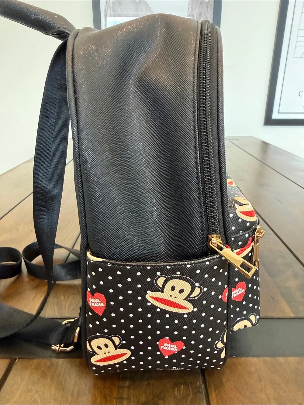 Paul Frank Black Mini Backpack with Red & Cream Monkey Motif
